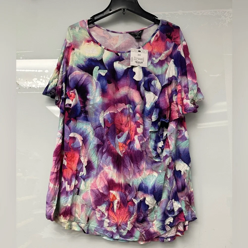 Liz Claiborne Women's Estate Romance Havana Sun Short Flutter Sleeve Floral Tee